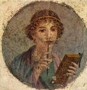 Fresco of Sappho from Pompeii, 1st century CE, public domain on Wikimedia Commons